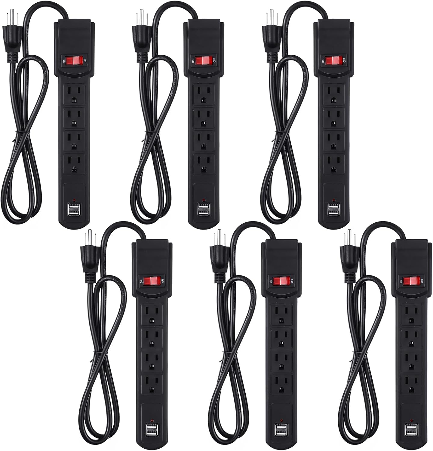 (Incomplete) Kanayu 6 Pack 4 Outlet Power Strip Surge Protector with 2 USB Ports Surge Protector with 4 ft Extension Cord Plug Power Strip Flat Plug for Home Office