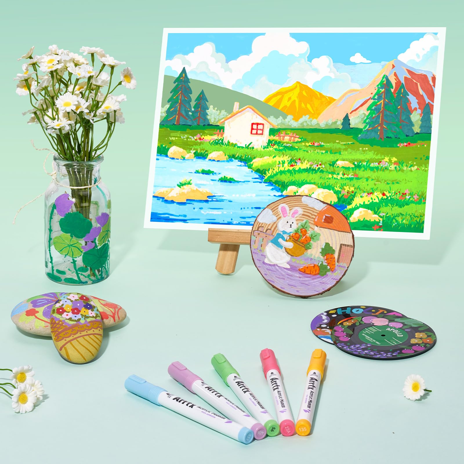 Arrtx 90 Colors Paint Markers Pens, Acrylic Paint Pens for Artists Adults Coloring Drawing Landscape Scenery Natural- Brush Tip for Rock Painting, Wood, Canvas, DIY Crafts Making Art Supplies-90B image 8