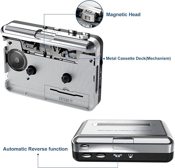DigitNowCassette Tape To MP3 CD Converter Via USB,Portable USB Cassette Tape Player Capture MP3 Audio Music,Compatible With Laptop and Personal Computer,Convert Walkman Tape Cassette To MP3 Format