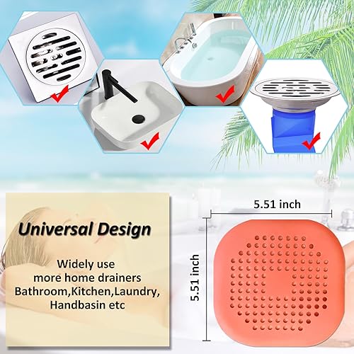 Miniatura 5 de Colector de pelo, cubierta de drenaje cuadrada para ducha, tapón de silicona con ventosa, fácil de instalar, traje para baño, bañera, cocina,