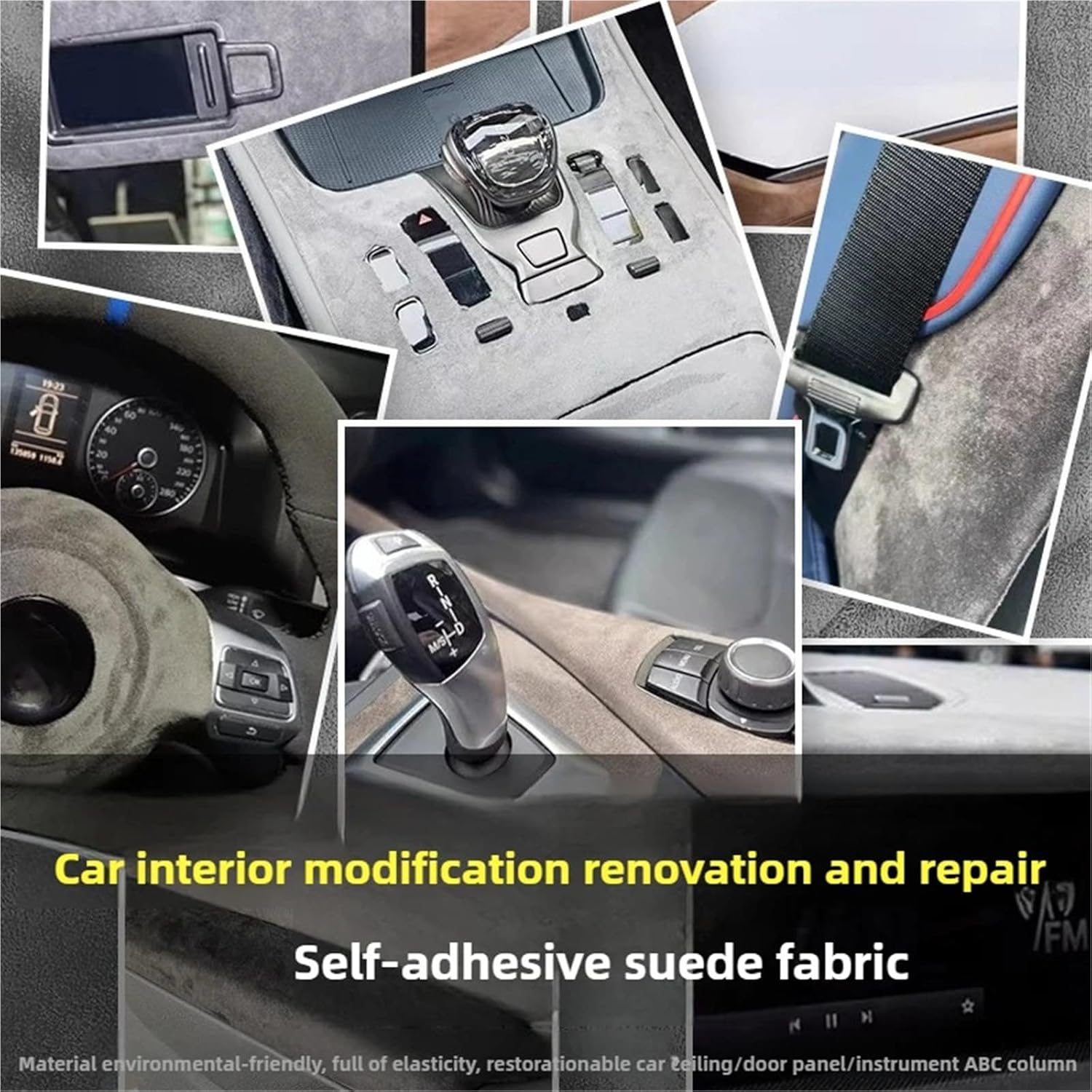 Faux Suede Fabric 30/50cm Self-Adhesive Suede Fabric for Car Interior Repair Furniture Renovation and DIY Decoration(Black,50x150cm)