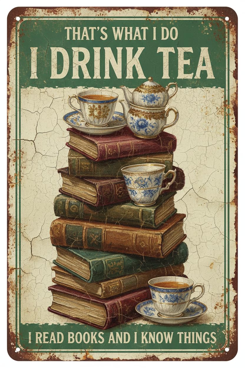 That's What I Do I Drink Tea Read Books Tin Sign, 8x12 Inch