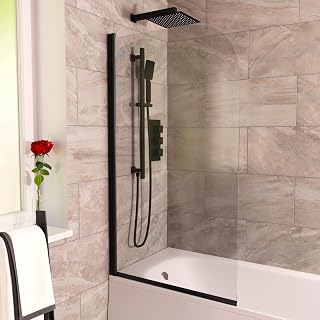 Denver 800mm Curved Bath Screen Matt Black Profile Tinted Glass Reversible