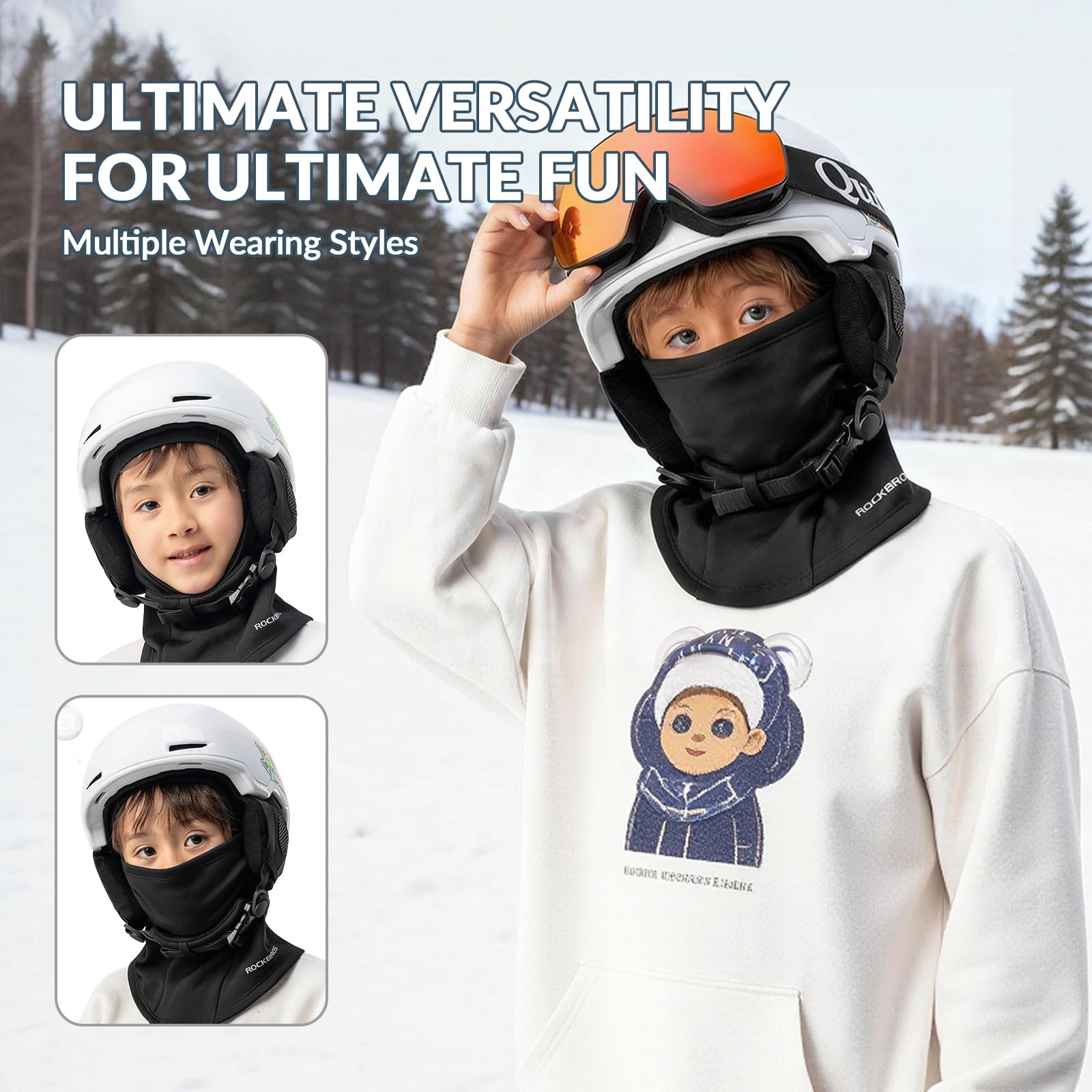 ROCKBROS Pasamontañas Niños Térmico Blaclava Anti Viento Transpirable para Deportes al Aire Libre Bicicleta Snowboard Esquí Running para Otoño Invierno