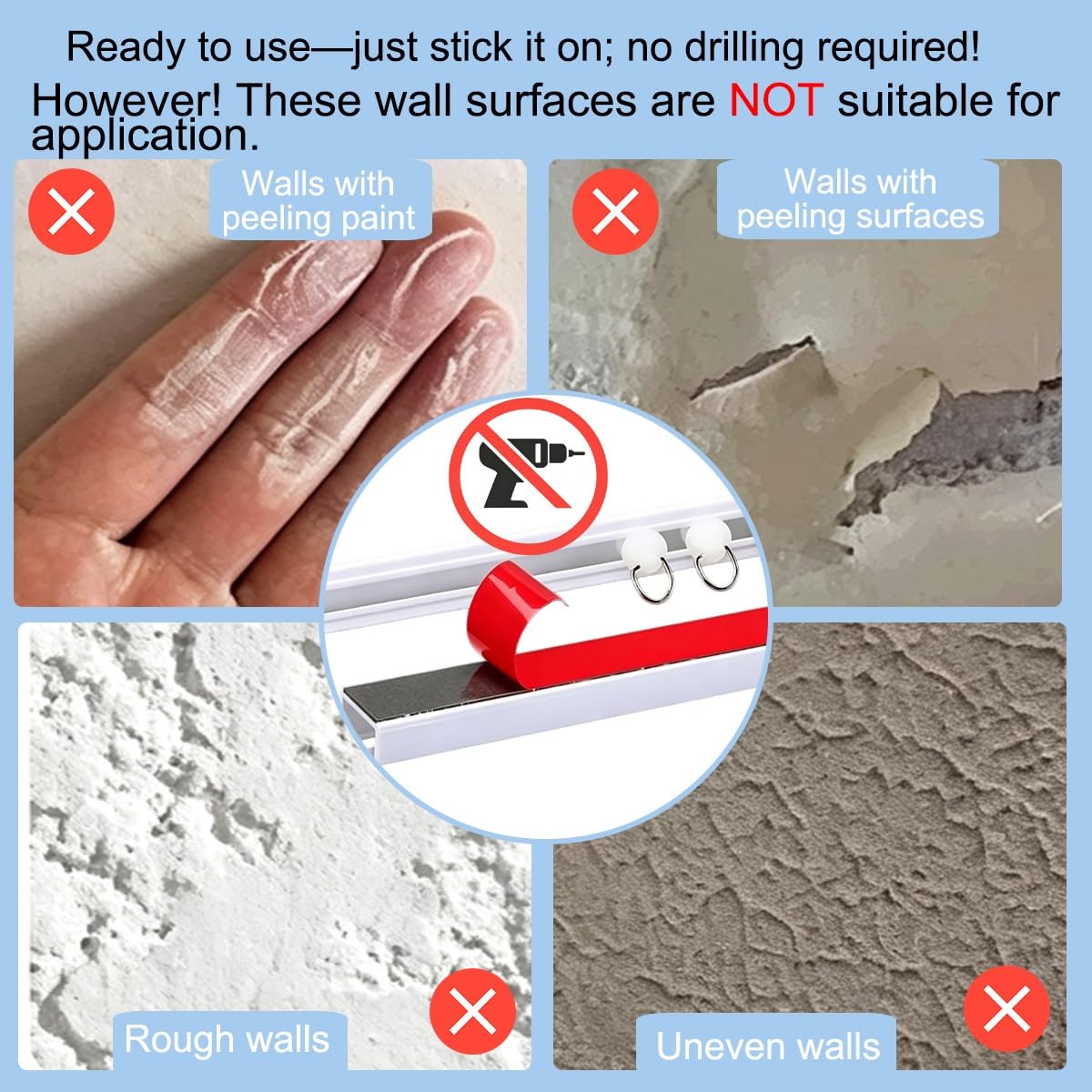 Rail de Rideau Autocollant, pour Mur ou Plafond, Sans PerçAge, pour Cadres de Portes et FenêTres, IdéAl pour Camping-Car et Locataires DéCoupable Sans Dommage Sans Outils(4.5M)