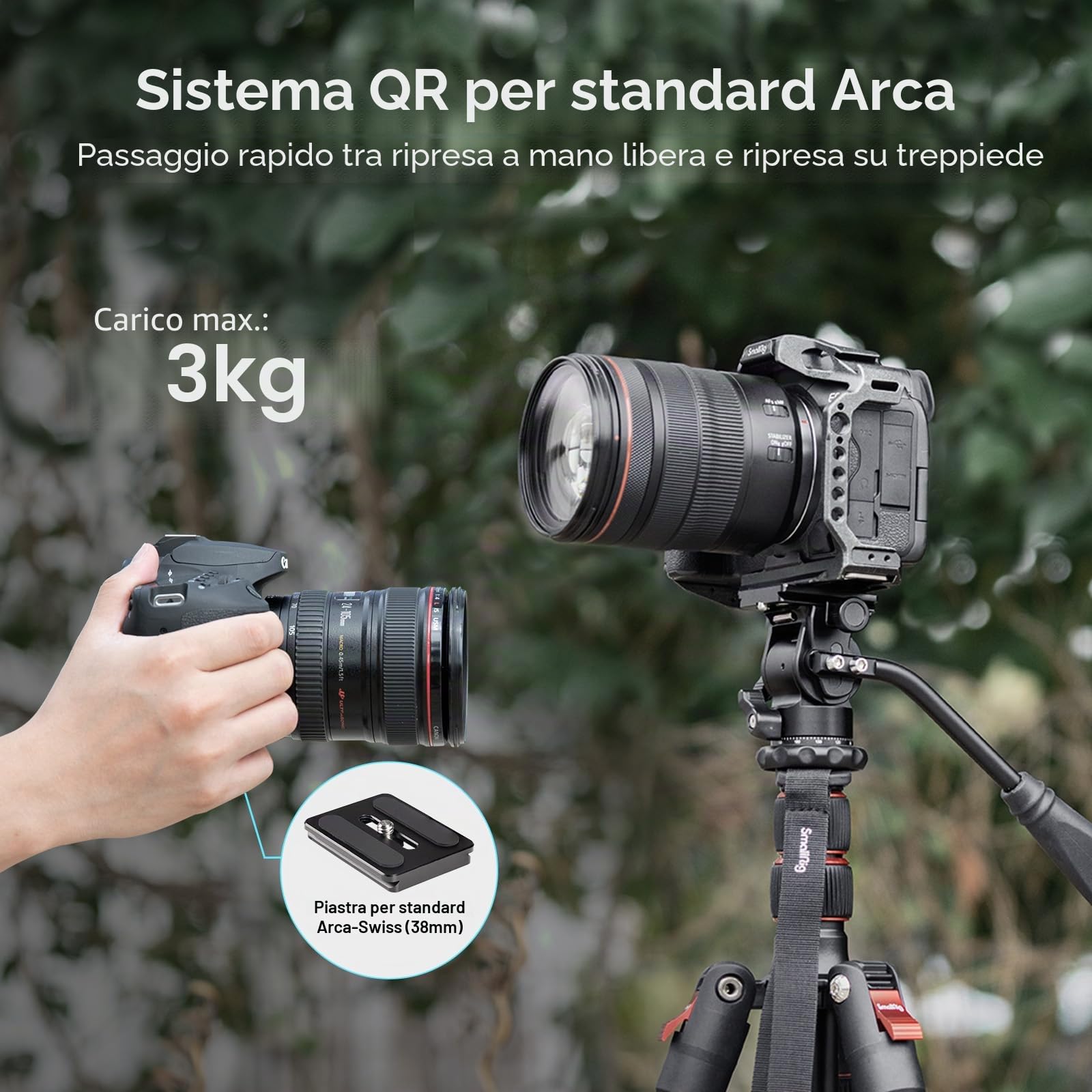 SMALLRIG Treppiede Testa Fluida Testa Pan-Tilt CH10 con Piastra a Sgancio Rapido per Arca Swiss, Carico Utile 3KG per Videocamere Compatte e Fotocamere DSLR - 3259B