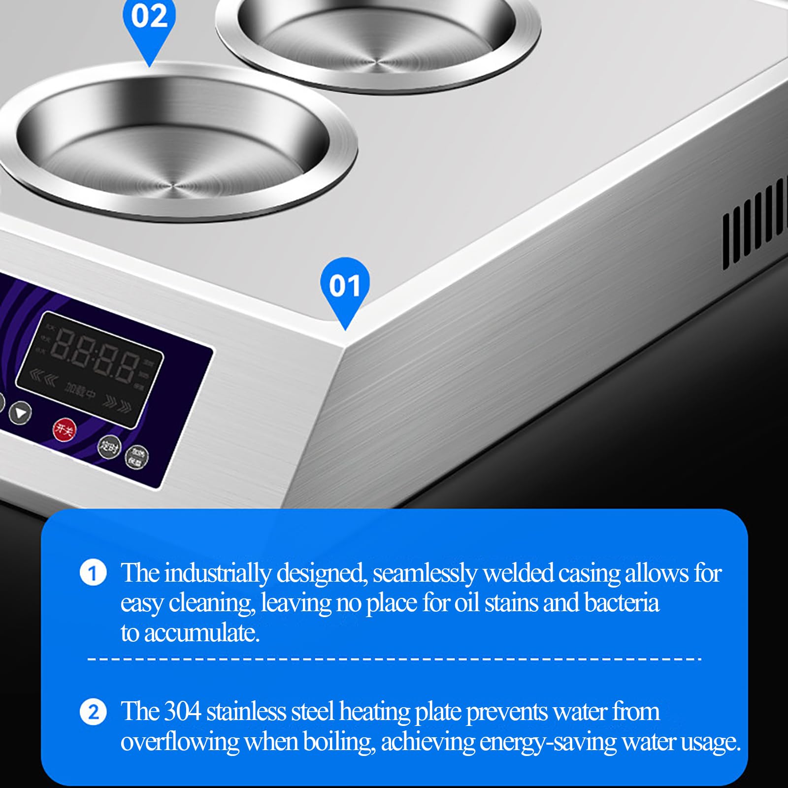 Vaporizador eléctrico, aparato de cocción de alta potencia de 5 capas con apagado automático, alarma de escasez de agua y temporizador de temperatura constante para vapor y conservación del calor