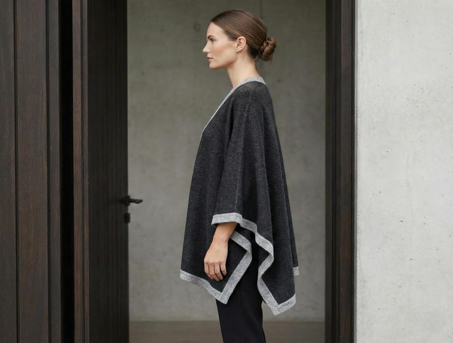 NPIA Certified Artisan Cape Women 100% Undyed Cashmere, One Size Open Front Wrap, Pure Natural Wool Travel Shawls - Image 3