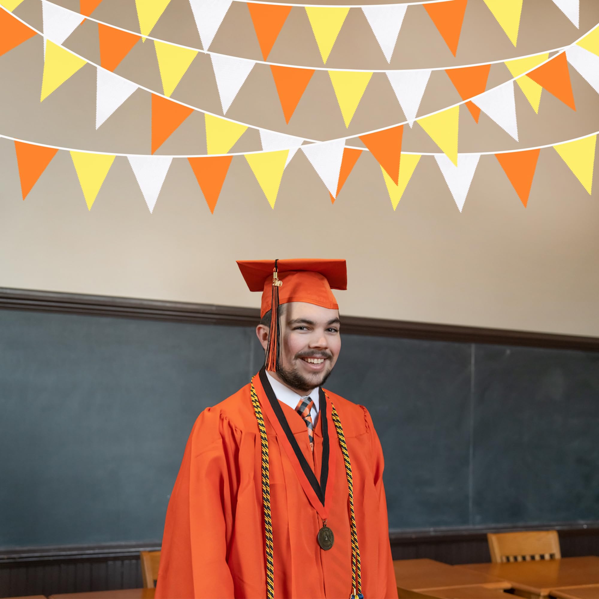 Wimpelgirlande aus Stoff, 90 cm, Orange, Gelb, Weiß, Dreiecksflagge, Wimpelkette, Girlande für Herbst, Hochzeit, Geburtstag, Sonnenschein, groovige Party, Erntedankfest, Outdoor, Garten, hängende