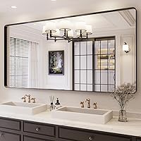 Vista 19 de ISKM Espejo con marco negro para pared de 20 x 16 pulgadas, espejo de tocador de baño antioxidante, vidrio templado, espejo rectangular redondeado