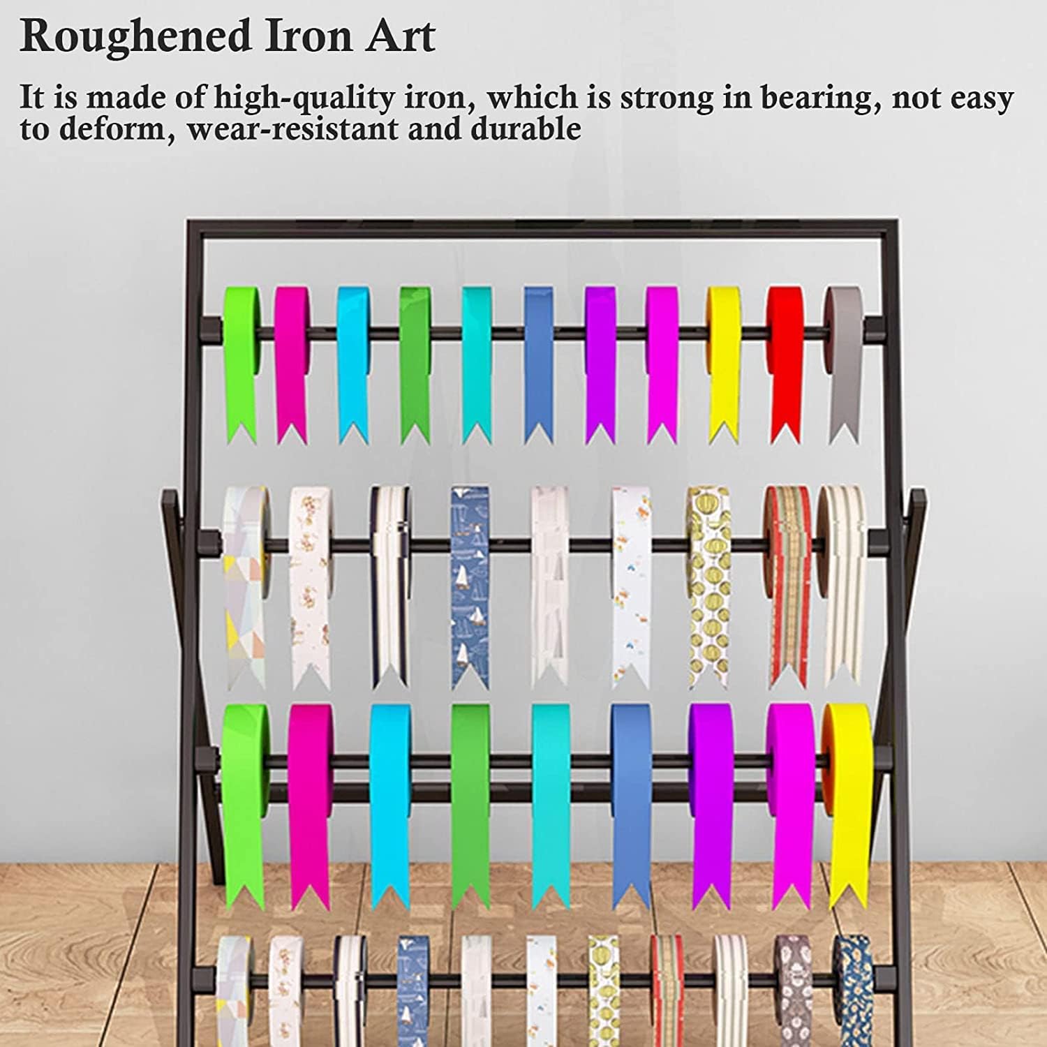 Craft Room Ribbon Storage Organizer Rack Black Flower Wrapping Ribbon Display Stands, Multifunctional Metal Silk Ribbon Pants Shawl Scarf Storage Holder, Cakes/Gift Shop Organizer Rack