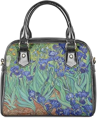 KIDVOVOU Women Van Gogh Tote Bags PU Leather Zipper Shoulder Handbags Saddle Bag Purses for Work Travel,Van Gogh Iris,OneSize