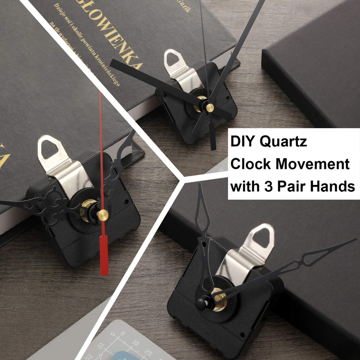 Hicarer 3 Pair Hands Quartz Clock Movement DIY Wall Clock Movement Mechanism DIY Repair Parts Replacement (Red, Black)