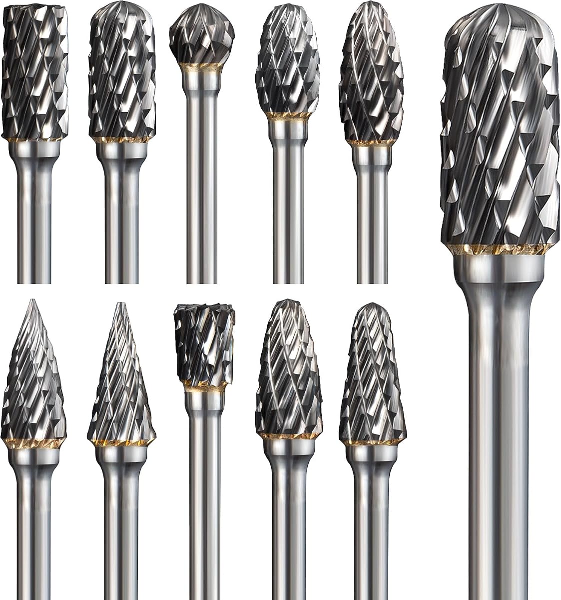 shengbenhao Carbide Burr Set Compatible with Dremel Rotary Tool 10Pcs | Double Cut Carbide Rotary Burr Set with 1/8" Shank for Grinding, Carving, Engraving, Cutting, Drilling, Steel Metal Working