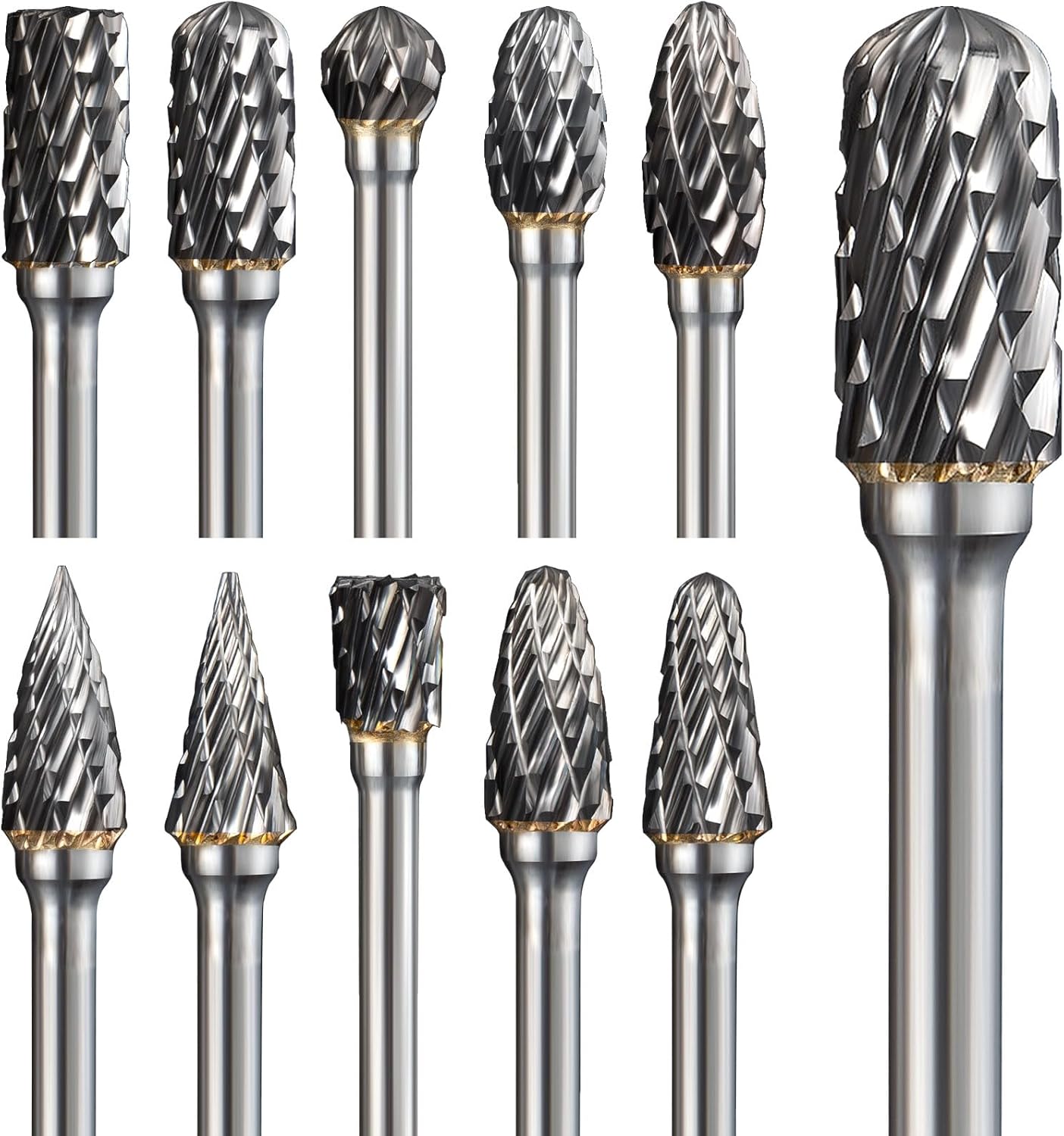 Carbide Burr Set Compatible with Dremel Rotary Tool 10Pcs Double Cut Carbide Rotary Burr Set with 1/8" Shank Rotary Tool Accessories for Woodworking, Carving, Engraving, Drilling, Steel Metal Working