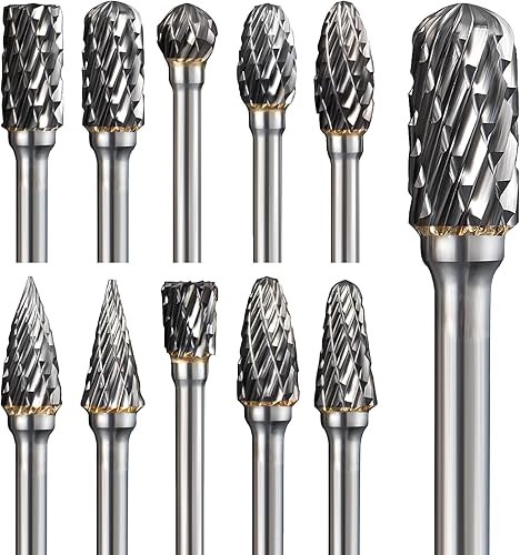 Brocas de carburo de tungsteno de doble corte para herramienta giratoria juego de 10 rebabas giratorias con vástago de 18 pulgada y cabezal de