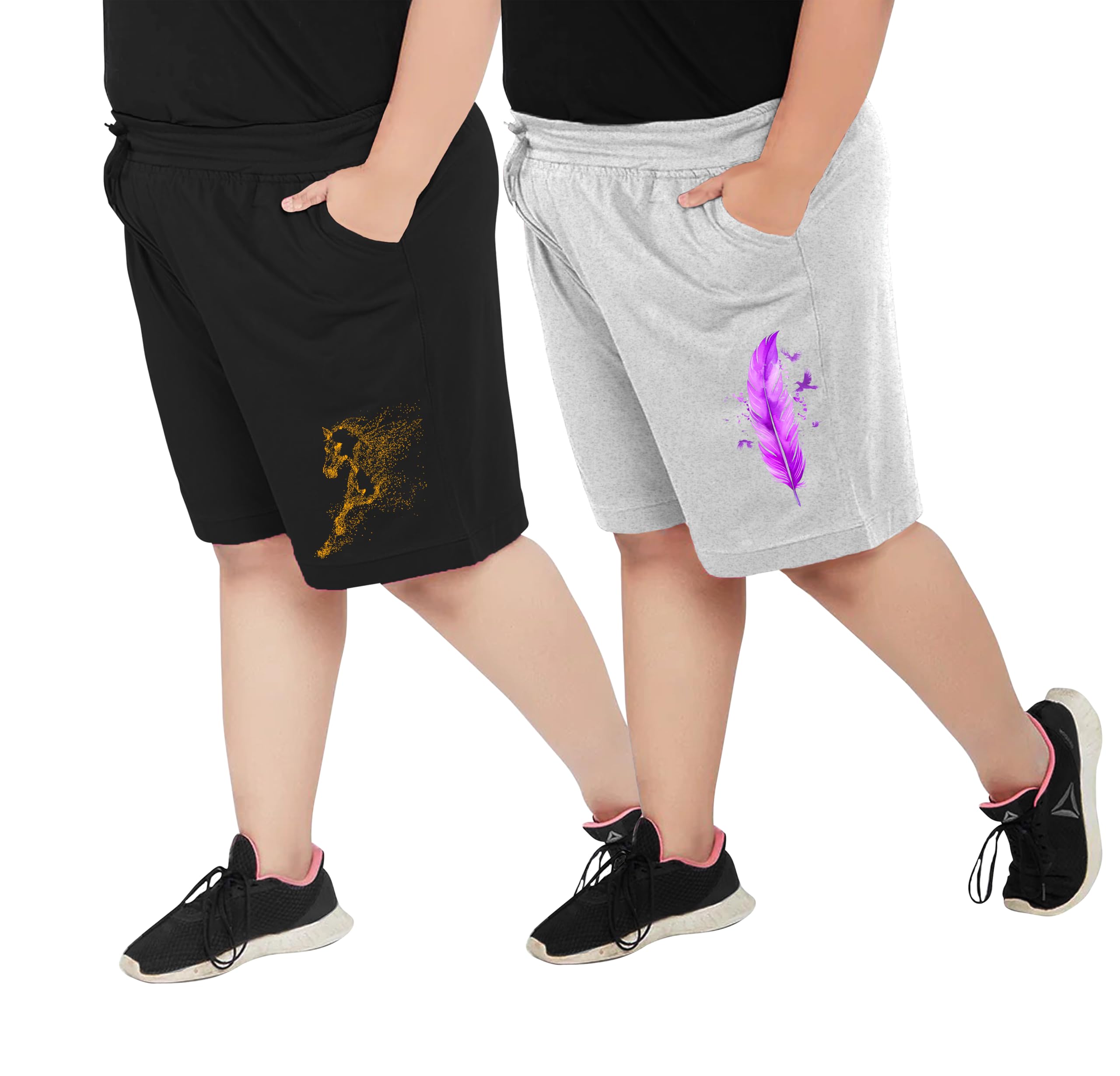 elite soul Womens Bermuda Shorts Combo (Pack of 2) ? Plus Size Cotton | Graphic Print | XL to 5XL | Pockets | Yoga, Gym, Nightwear & Everyday Casual-picture-19