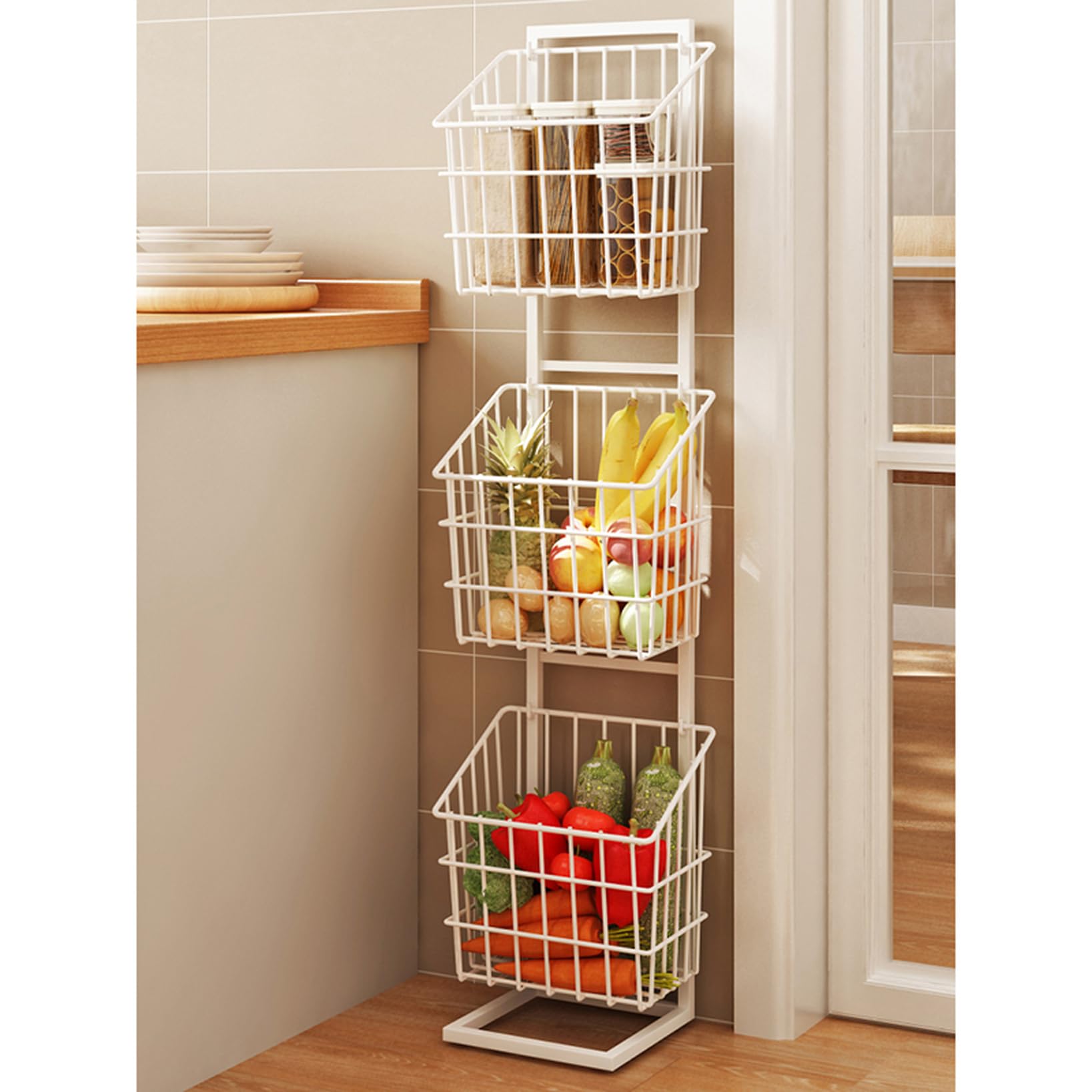 Amazon｜NASFH キッチン 置きラック ホワイト 隙間収納 野菜ストッカー