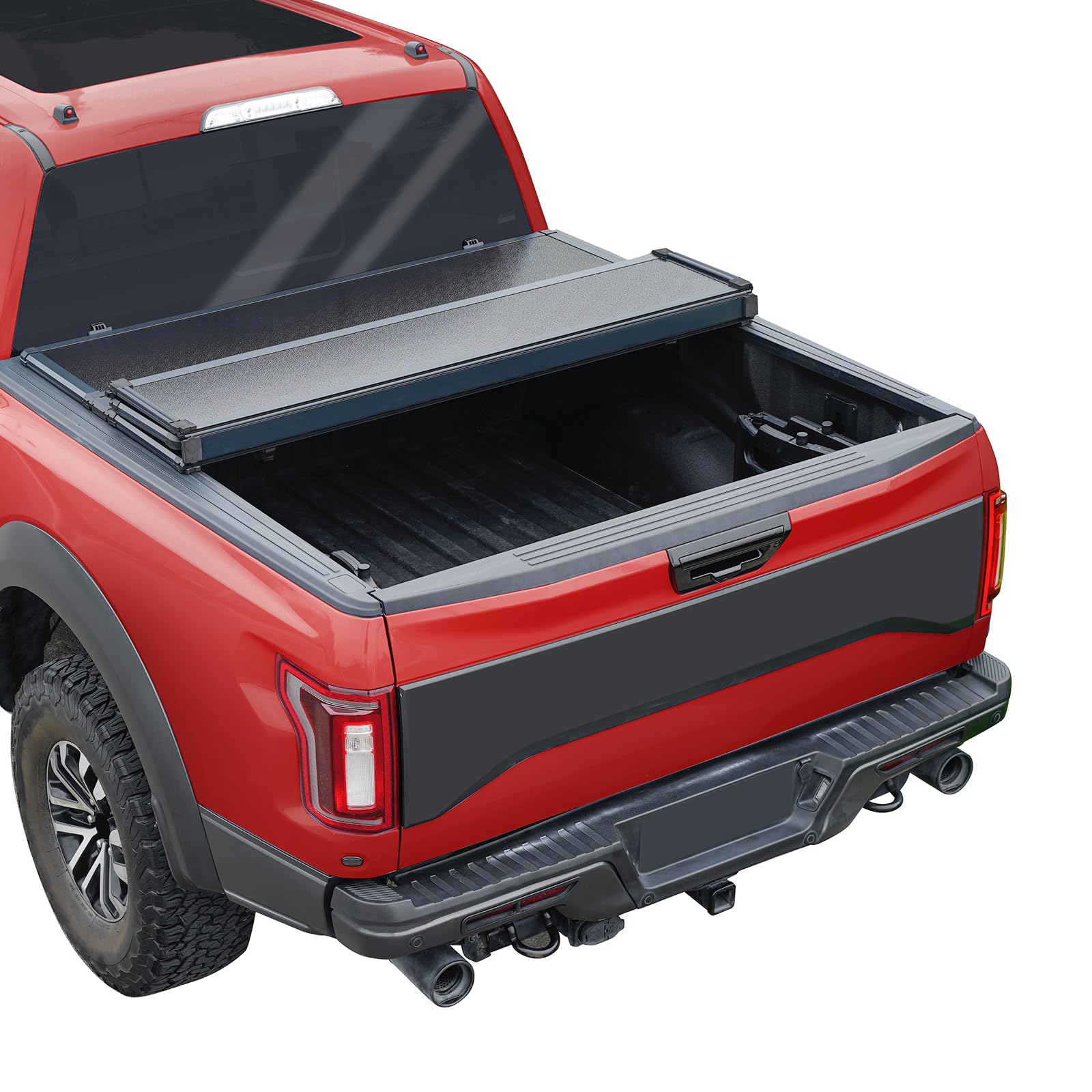 CARMOCAR Hard 3-Fold Tonneau Cover Replacement for Ford 1999-2024 F250 F350 F450 Super Duty 8FT Black Pickup Truck Bed Cover with Led Light