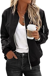 Zeagoo Women’s Bomber Jacket, Short Blouson/Pilot Jacket, Casual, Long Sleeve, Outerwear, Zip-Up, Solid, Lightweight Coat, Sweat Jacket