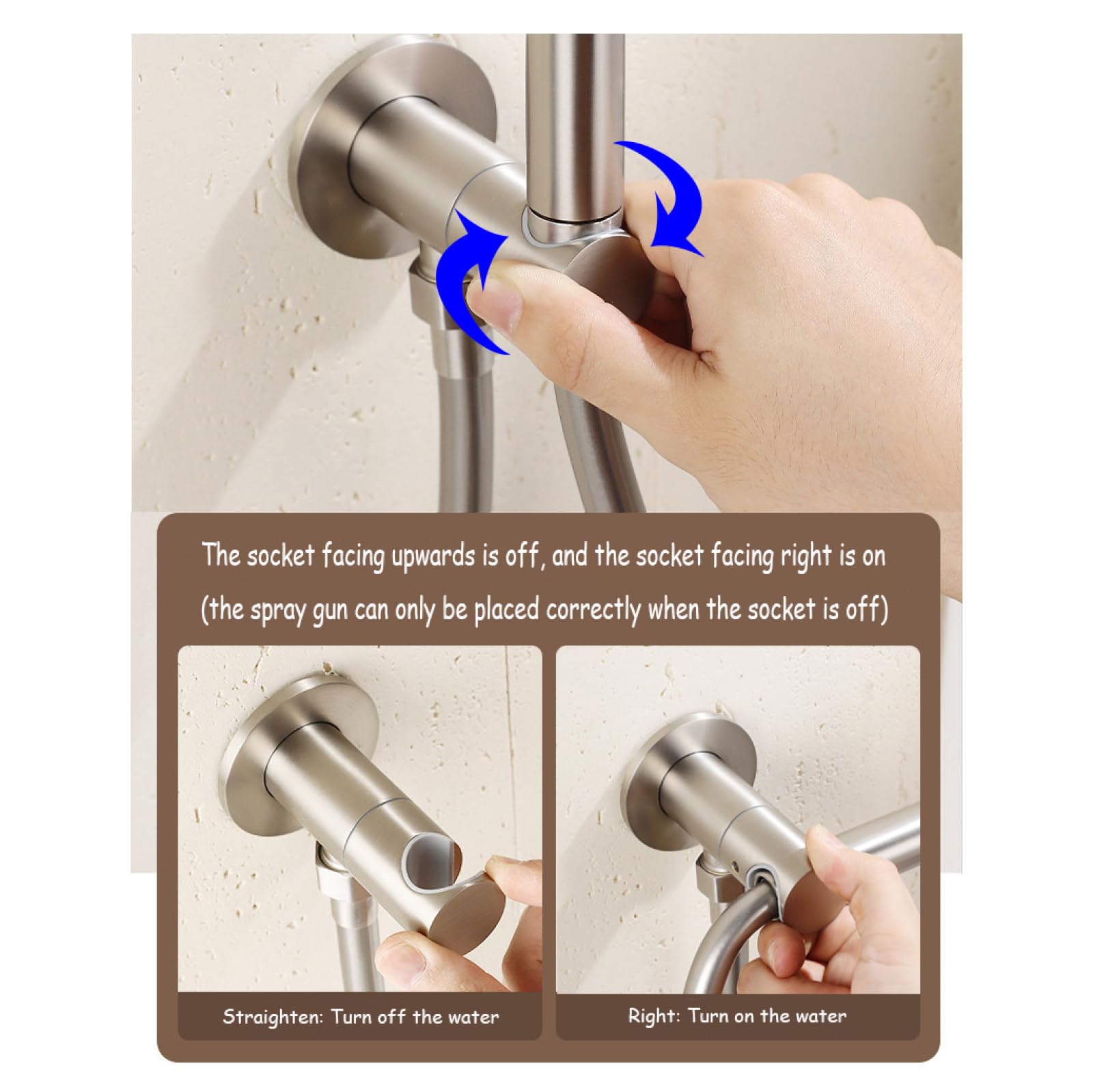 Kit De Rociador De Bidé Latón Ducha Bidet WC con Manguera Ducha Higienica Portatil Montaje En Pared Orificio Único,Níquel Cepillado