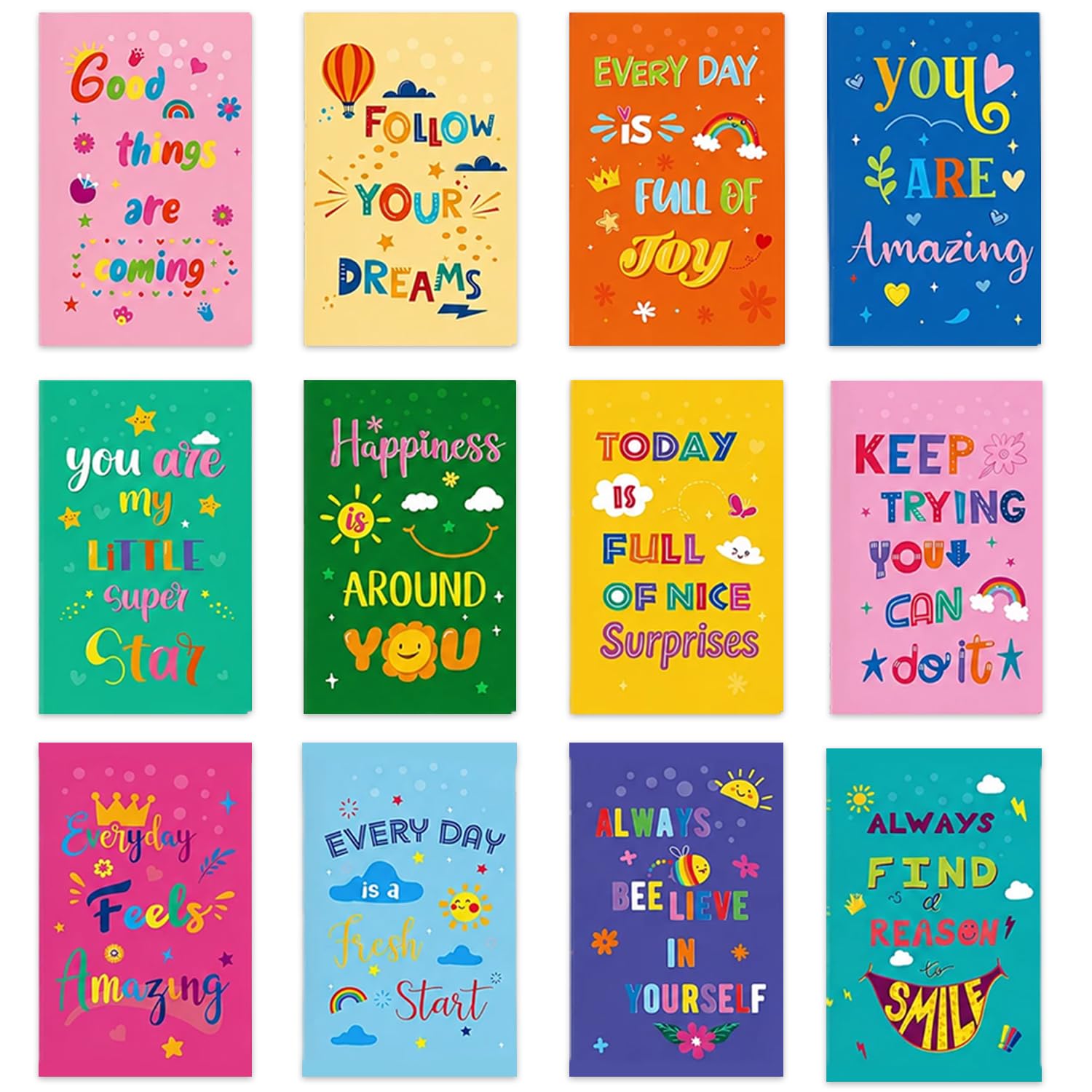 Pragma 12 Pack Inspirational Pocket Notebook, Motivational Gifts for Women Kids, Handy Lined Mini Notepads, Positive Affirmation Journal for Writing Memos Diary Plans, Mini Notebooks for Party Bags