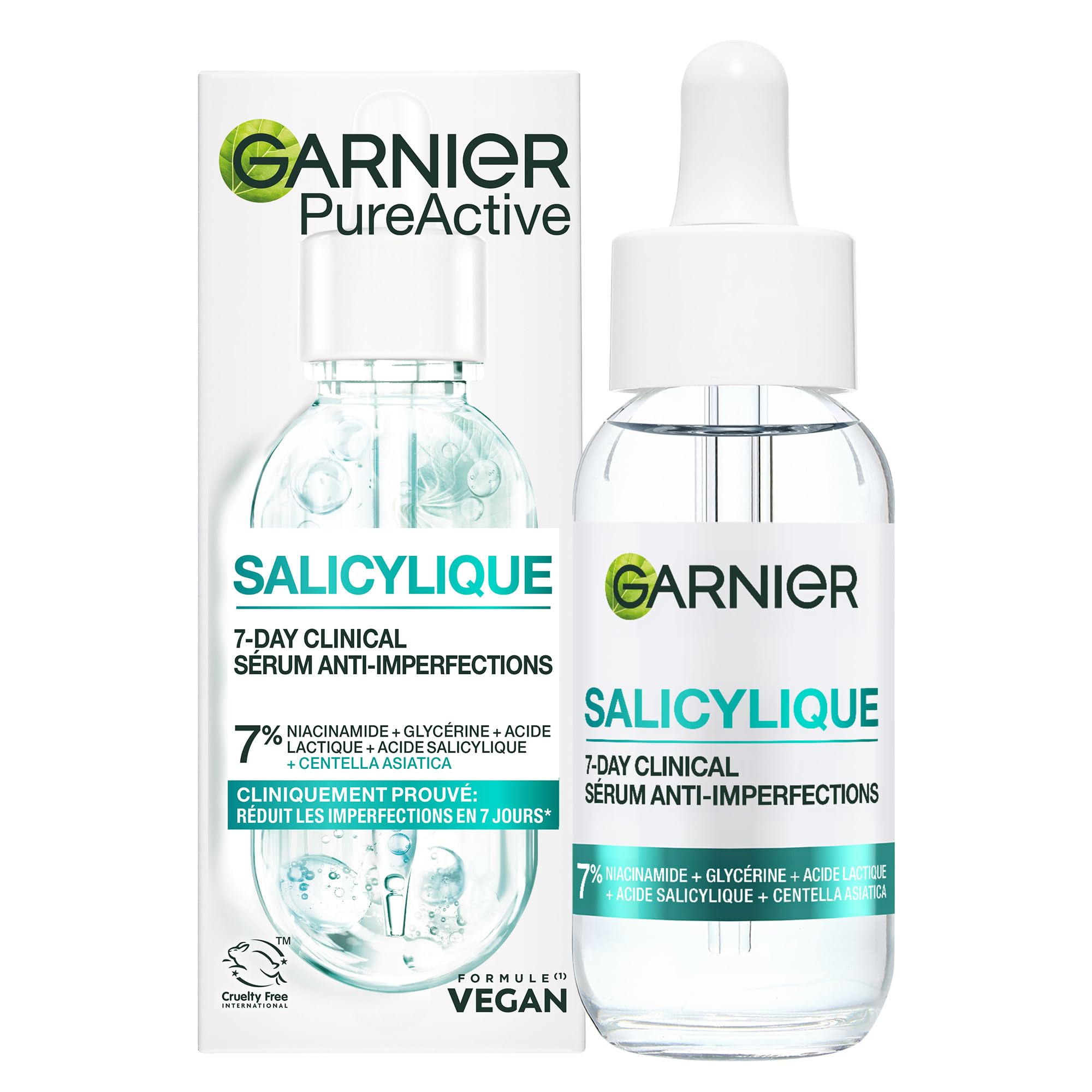 GARNIER - PureActive - Sérum Anti-​Imperfections - Acide Salicylique & Niacinamide - Boutons, Rougeurs, Excès de sébum, Taches - Réduit Les Imperfections en 7 Jours - Adapté aux Peaux Sensibles - 30 ml
