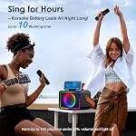 Karaoke Machine, Portable Bluetooth Speaker with 2 Wireless Microphone for Adults Kids with LED Lights Power Amplifiers, Karaoke Microphone PA System Supports USB,Gift for Party(Black)