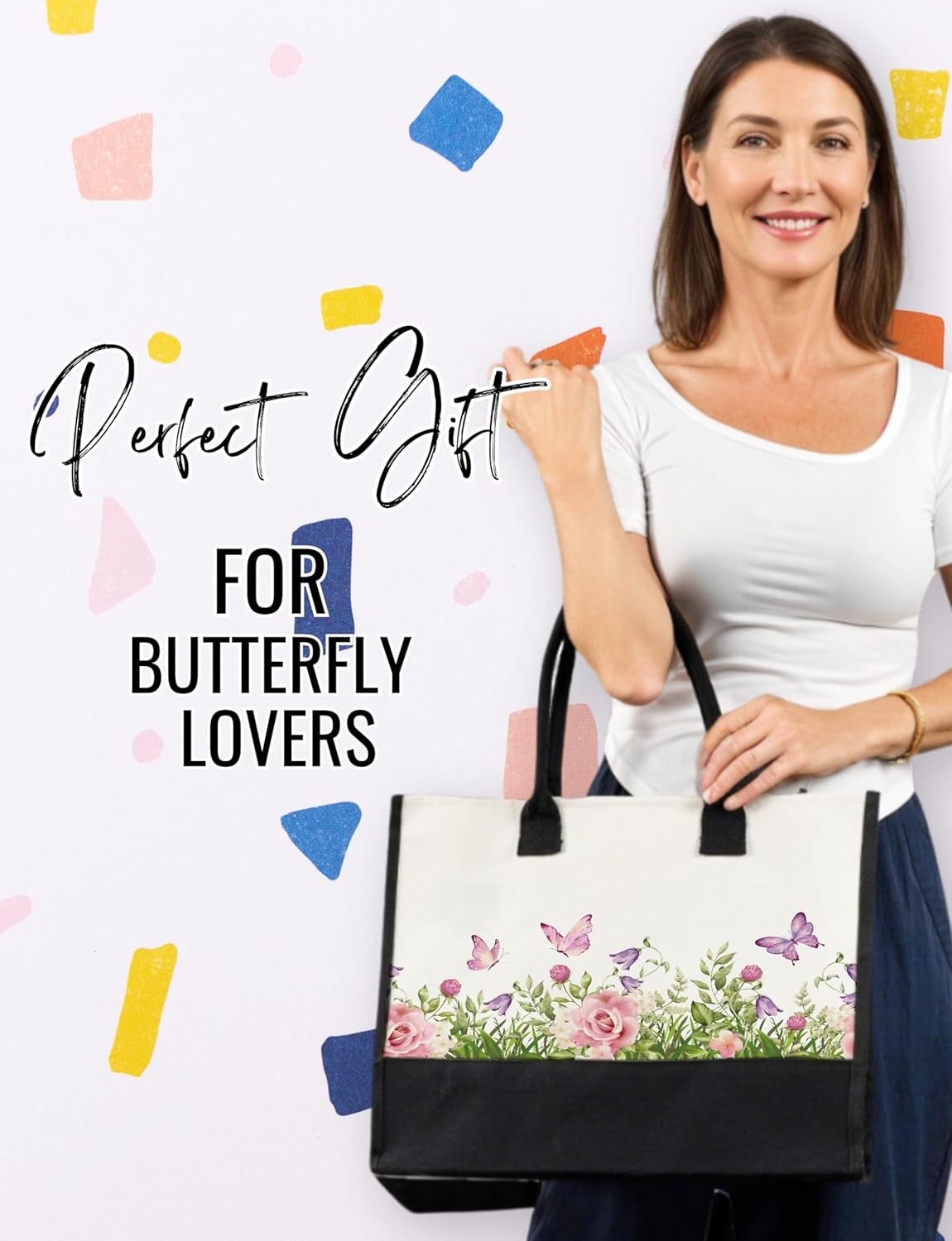 InnoBeta Butterfly Gifts for Women Canvas Tote Bag, Butterfly Gifts Tote with Top Zipper Closure and Shoulder Strap for Birthday, Mother's Day, Christmas - Image 4