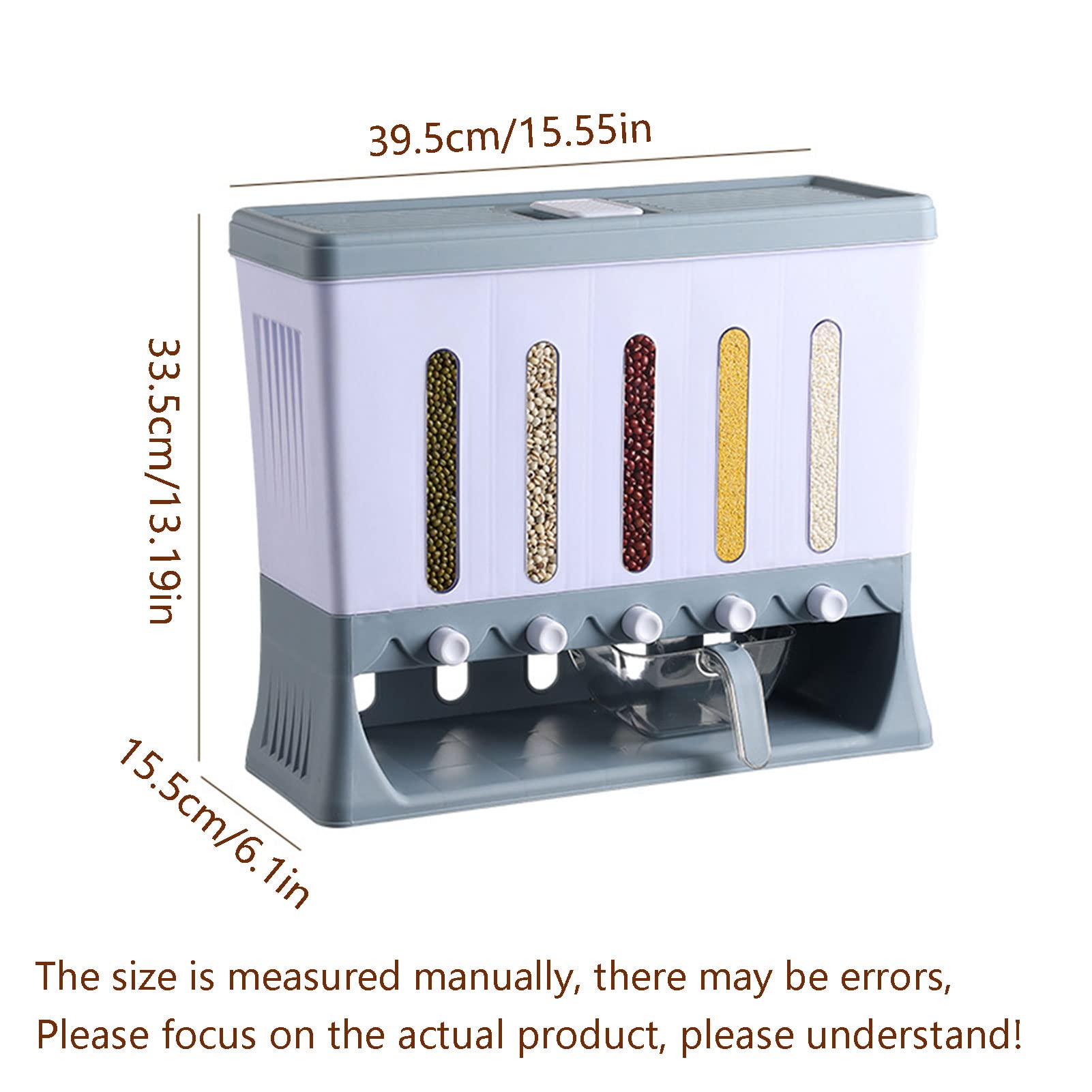 Dispenser per cereali sigillato a prova di umidità 5 in 1, secchio per riso con dispenser per cibo secco a parete, contenitore per cereali per frutta e cereali, contenitore per riso sigillato, per c