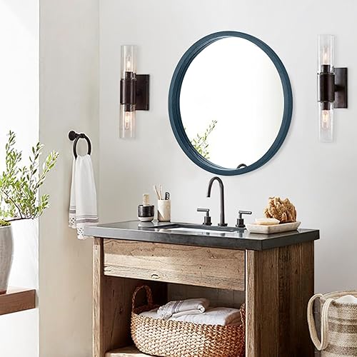 Miniatura 4 de Espejo circular de pared redondo para baño, espejo de decoración circular para pared, marco de madera, espejo de maquillaje para casa de campo, sala