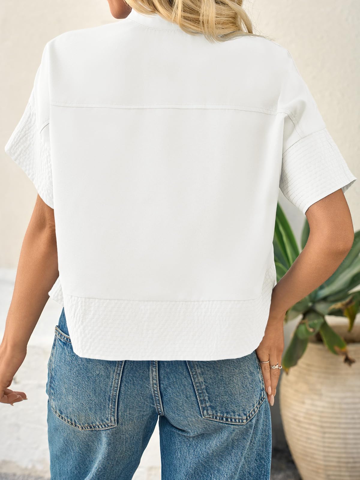 Cicy Bell Chemisier plissé à Manches Courtes pour Femme, élégant, décontracté, col Haut, Coupe Ample