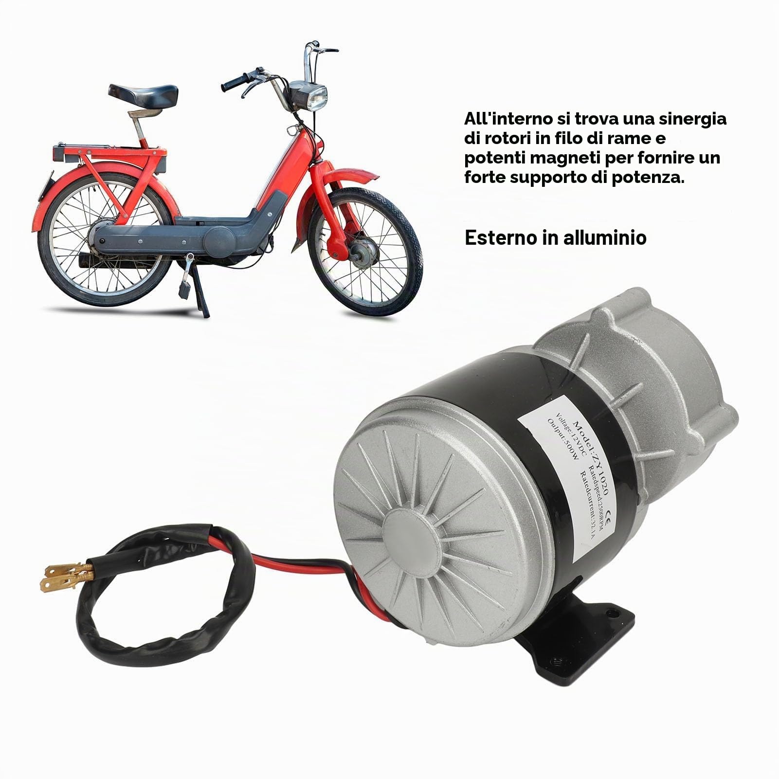 Motore Elettrico 12V 500W, Motore Riduttore a Ingranaggi in Alluminio a 11 Denti per Motocicli Sostituisci