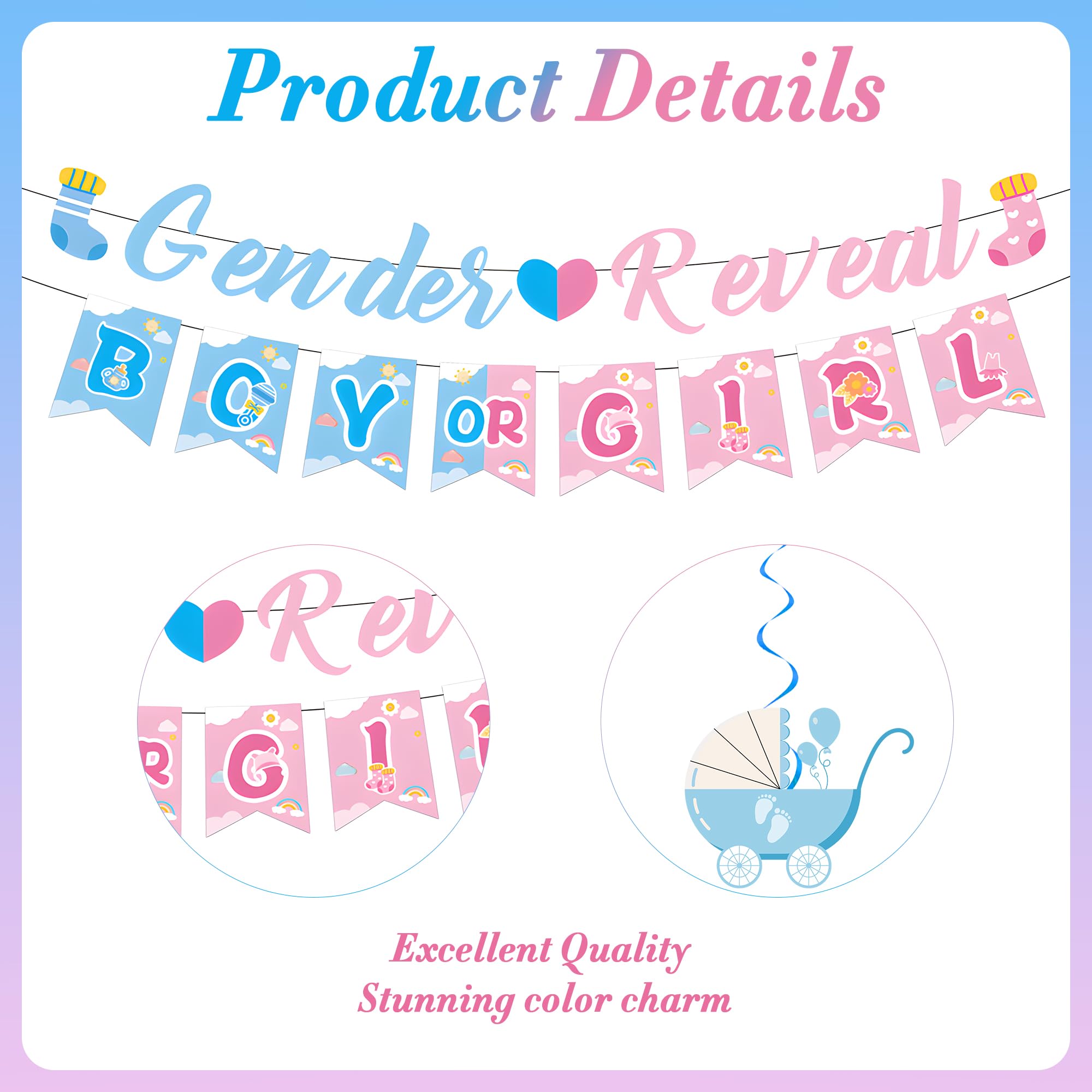 Baby Shower Gender Reveal Decoration, 12 Pcs Pink and Blue Boy or Girl Banners, Gender Reveal Letter Banner - Image 3