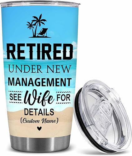 WHIDOBE Regalos de jubilación personalizados, vaso de jubilación personalizado con nombre, jubilado bajo nueva administración, ver esposa para