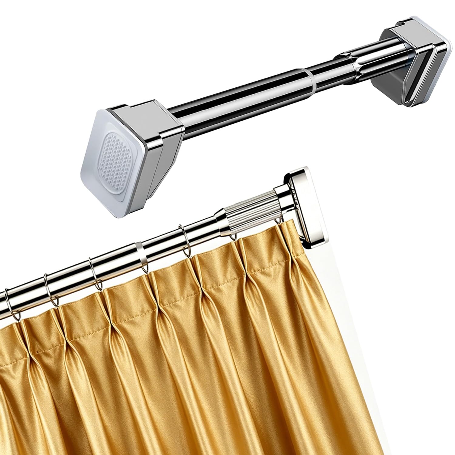 Teleskopstange Zum Klemmen 200 300 400 500cm Gardinenstange Ohne Bohren Duschvorhangstange Rutschfest Vorhangstange Klemmstange Teleskopstange Für Kleiderschrank Raumteiler(Metallic,70-120cm)