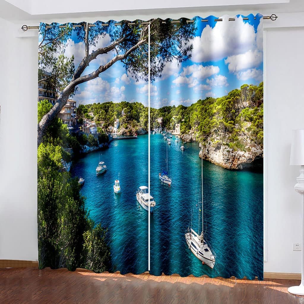 Rideau occultant haut de gamme 117x183 motif yacht pour salon