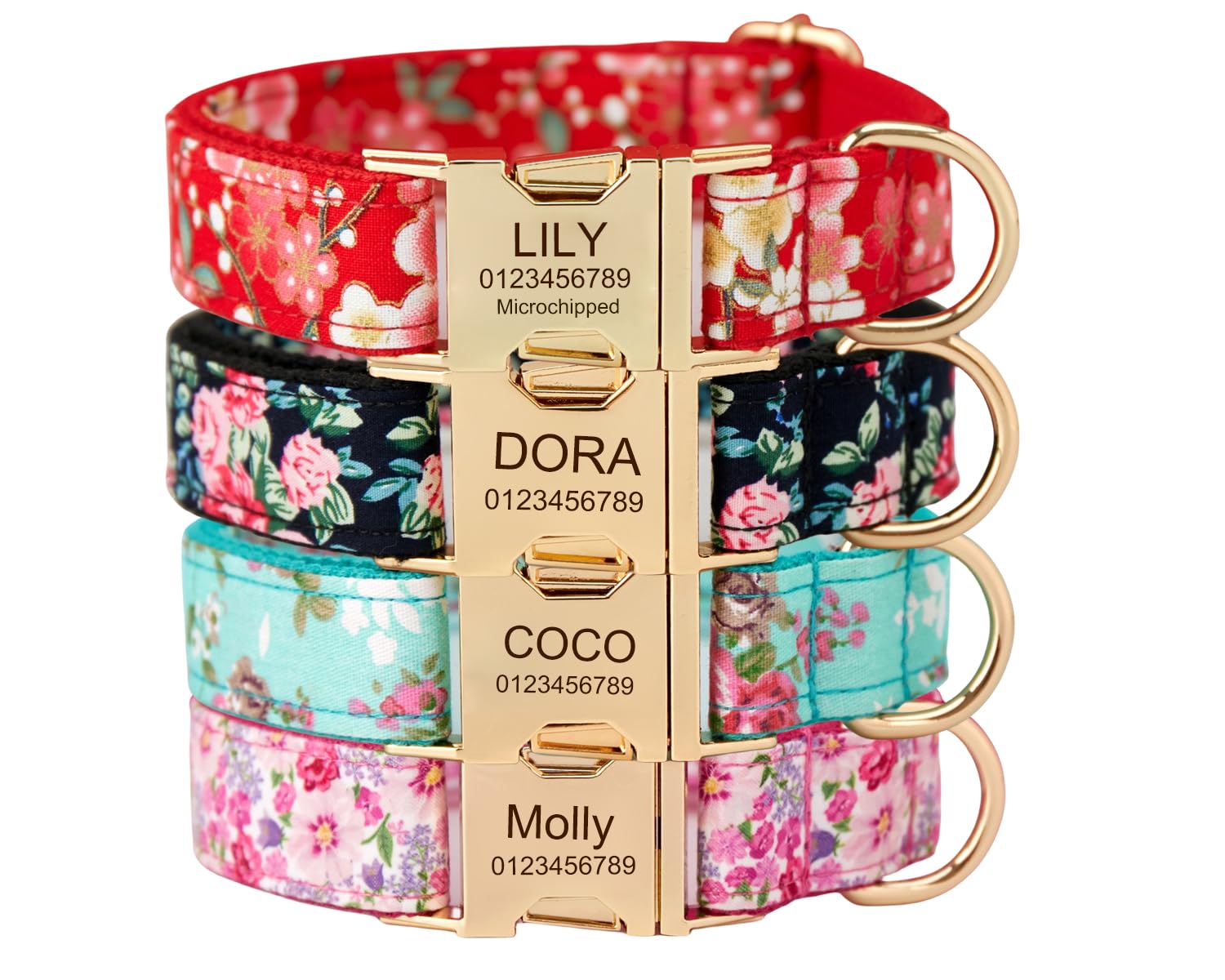 Personalized Dog Collar with Engraved Metal Buckle - Custom Name & Phone Number - Adjustable for Small, Medium, Large Breeds (Floral)