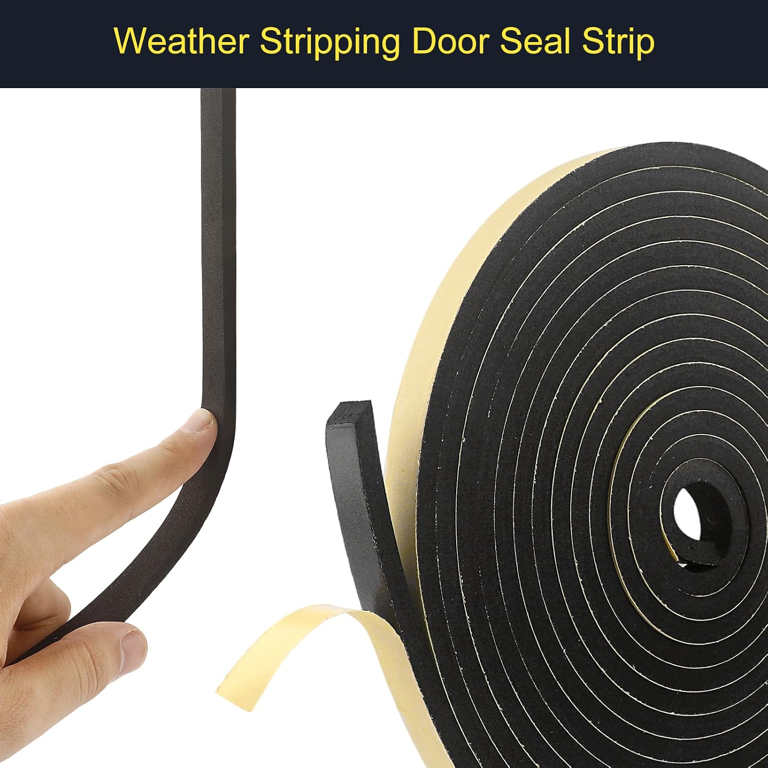 Weather Stripping Door Seal Strip, Window Seal Door Weather Stripping for Soundproofing Insulation Adhesive Weatherproof Seal for Windows, Sliding Doors & Door Frames (Black/1/2 in x 1/4 in)