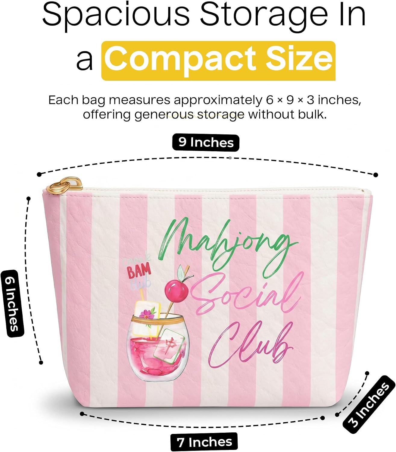 Aspen Lane Makeup Bag Set of 2 Mahjong Tile Bags Waterproof Cosmetic Bags for Women Travel Makeup Bag Organizer Small Makeup Pouch Mahjong Gifts Mahjong Bag White Green & White Pink