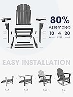 Vista 5 de KINGYES Silla Adirondack con reposapiés retráctil y portavasos, silla reclinable de Adirondack de HDPE para porche, patio, balcón, gris plomizo