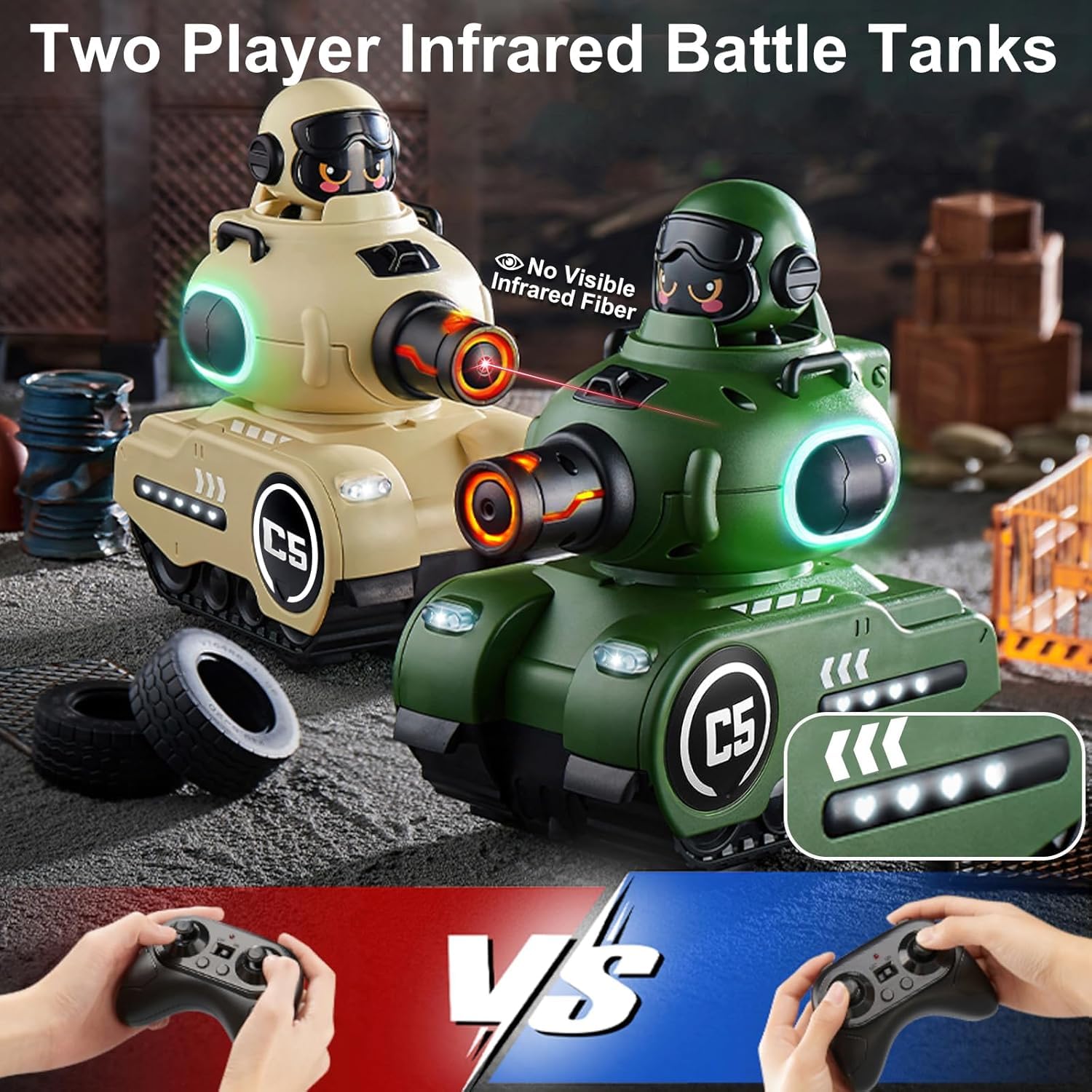 2 Piezas Teledirigido Tanques de Combate, Muñeca Eyección Coche Juguete | 2.4 GHZ Control Remoto de Infrarrojo Tanques Combate con Luz Led y Música, RC Batalla Carro Cisterna para 6+ Años Niños/Niñas