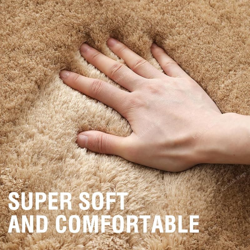 Carpet for Living Room, Bedroom & Hall Handmade Microfiber Thick Soft & Plush Fluffy Anti Skid Solid Plain Beige Shaggy Rugs for Living Room 3x5 Feet Small Carpet 4 71o2VS8bKWL