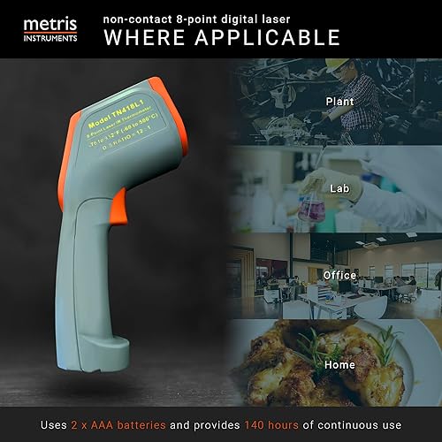 Miniatura 4 de Pistola termómetro digital infrarrojo medidor de temperatura láser para cocinar, parrilla, horno de pizza, herramientas HVAC, 8 puntos, 76o a 932o F