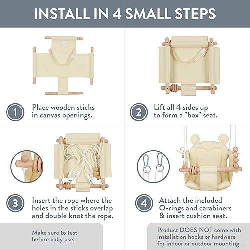 Miniatura 4 de Monkey & Mouse Baby Swing - Silla colgante portátil para interiores y exteriores, color amarillo pálido, para bebés y niños pequeños de hasta 4