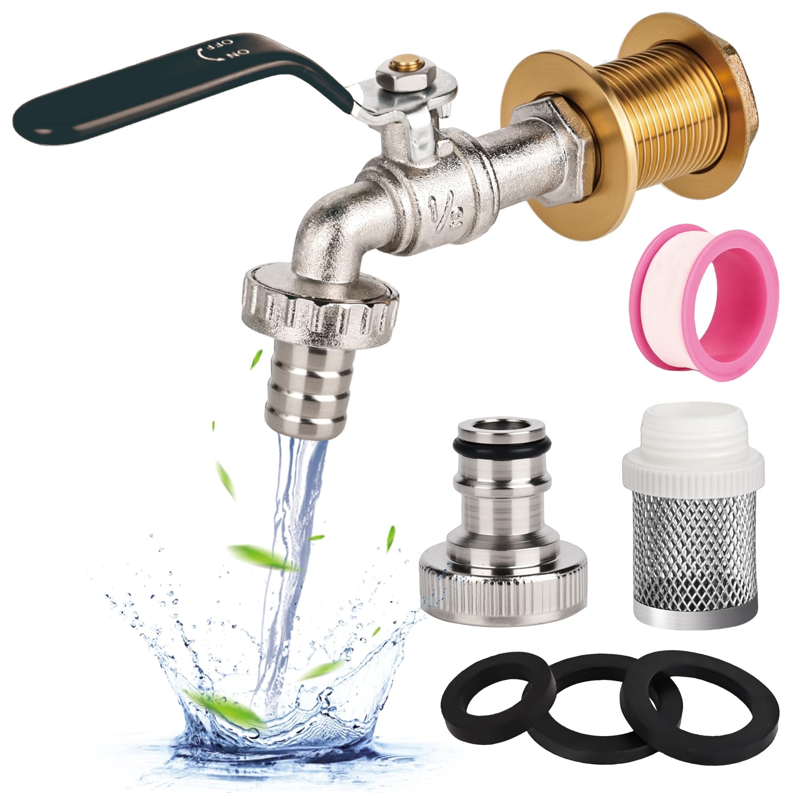 Water Butt/Rain Barrel Outlet 1/2 inch Hole Adaptor/Connector IBC Tank Valve Outdoor Tap Kit Garden Tap Kit Outlet Faucet for Water Butts, rain Barrels and Storage Tanks