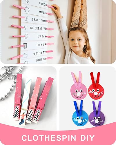 Miniatura 7 de Clothes Pins, Pink Colored Wooden Clothespins for Baby Shower Game, Wreath, Crafts, Strong Grip Close Pins Birchwood Clips Clothespin Clothing Pegs