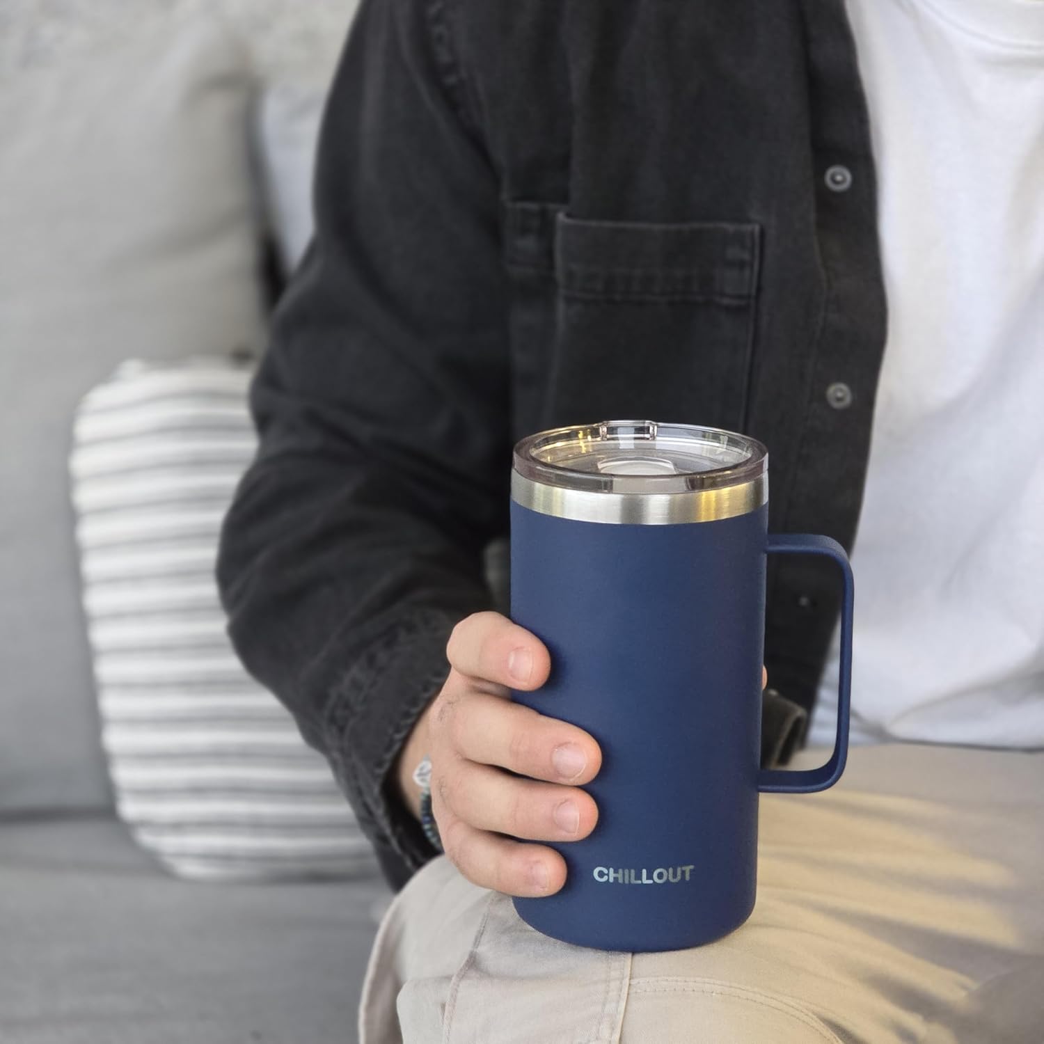 CHILLOUT LIFE Stainless Steel Vacuum Insulated Coffee Mug 20 oz (Set of 2) with Handle and Lid, Large Thermal Camping Coffee Mugs with Sliding Lid for Men & Women, Keeps Your Beverages Hot & Cold - Image 6