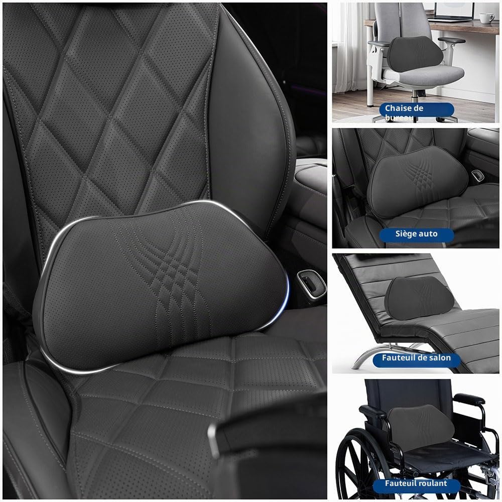 Coussin de Soutien Lombaire Ergonomique, Oreiller de Soutien du Dos Dossier Support Dorsal en Mousse à Mémoire pour Siège de Voiture Chaise de Bureau, Noir, 1 Pièce