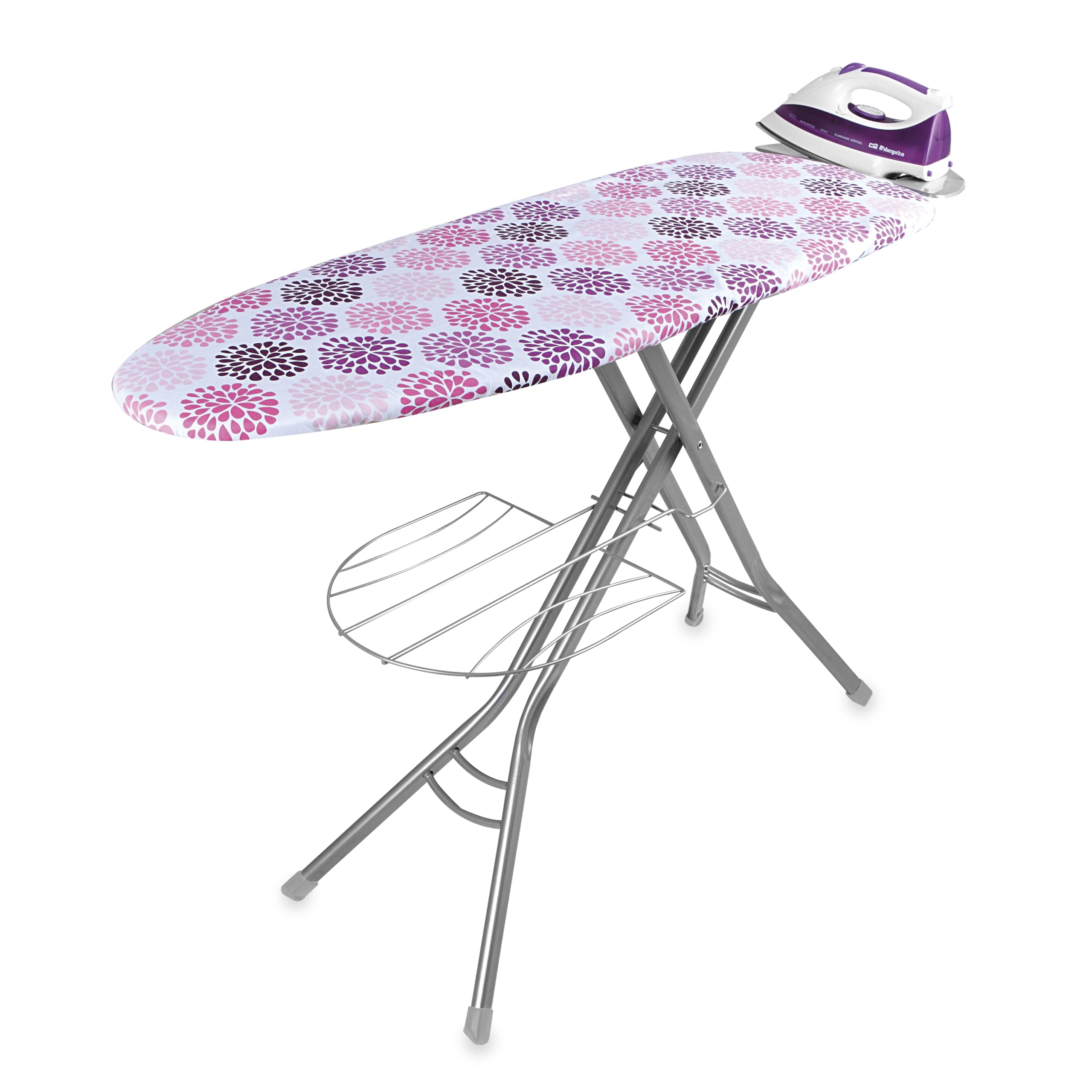 Orbegozo TP 3500 Tabla de Planchar Fabricada en Rejilla de Acero, Funda de Algodón, Soporte para Centros de Planchado y Bandeja Porta Ropas, 122 x 38 cm, Multicolor